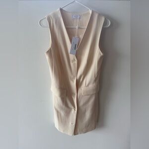 Cream Sleeveless Button-Up Vest Dress